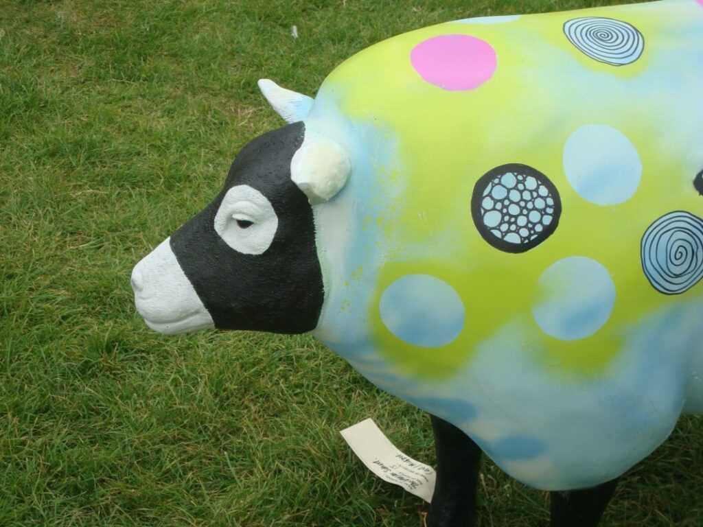 outside ornament of a multicoloured sheep