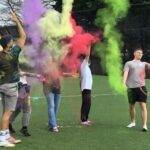 Colour run activity on the pitch